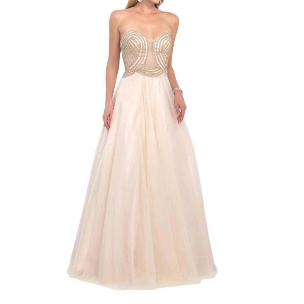 NEW BLUSH PROM sweetheart neck beaded bodice gown in gold